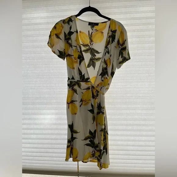 Lulus Lemon Mini Wrap Dress - Picture 3 of 3